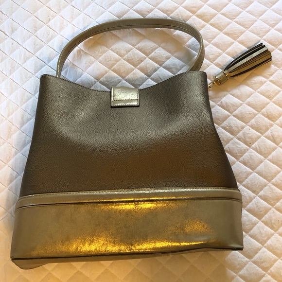 Kate Landry Pewter with gold detail shoulder purse/tote - Picture 3 of 9